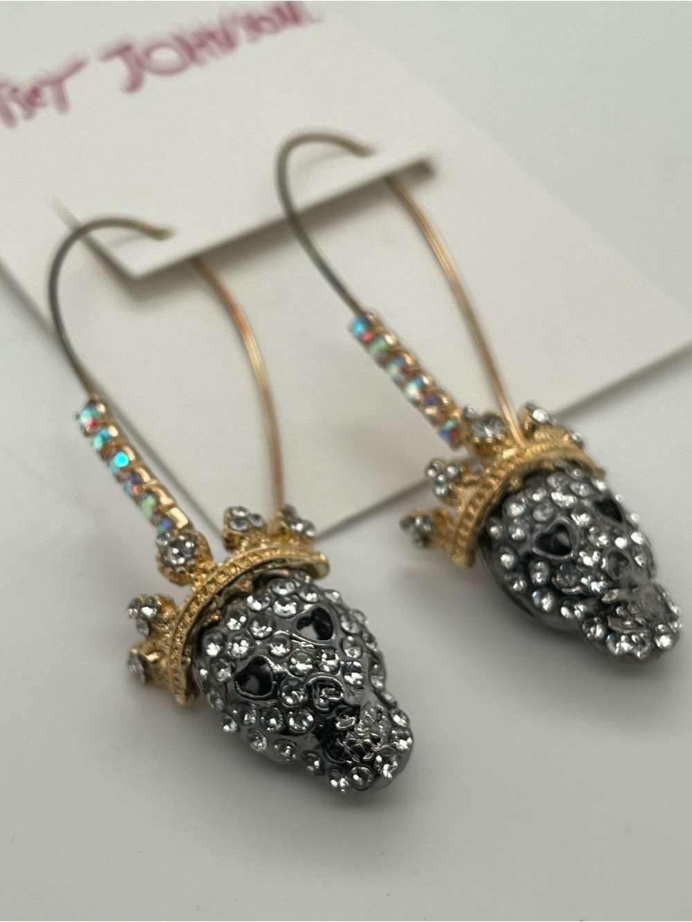 Betsey Johnson pave' skull drop earrings - Picture 7 of 7
